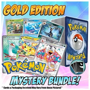 Pokémon TCG Card Lot Mega Pack Mystery Bundle - Gold Edition - Picture 1 of 8