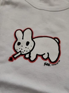VINTAGE POSTER POP 1999 FRANK KOZIK SMOKING BUNNY WHITE SIZE M T SHIRT COTTON - Picture 1 of 8
