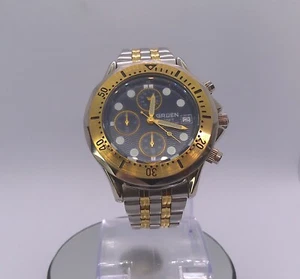 Reloj pulsera de acero inoxidable con bisel giratorio dorado esfera cronógrafo azul Gruen - Imagen 1 de 17