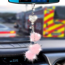 Mirror Car Crystal Pendant Car Charm Pink Plush ball Car Hanging Ornaments