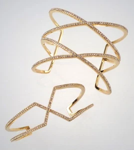 Two Gold Tone Sparkly Crystal Baublebar Cuff Bracelet Jewelry Lot - Picture 1 of 5