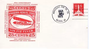 60TH ANNIVERSARY 1ST TRANSCONTINENTAL FLIGHT, BALTIMORE, MD 1971 FDC18662 - Picture 1 of 1