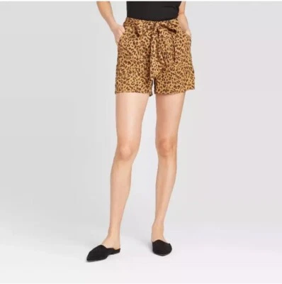 A New Day Women's Shorts Leopard Print Tie Waist Brown Size M Pockets - Image 1 of 4
