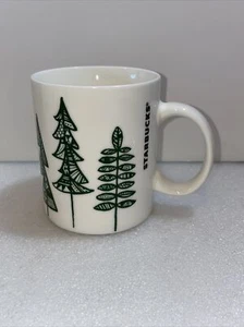 Starbucks Coffee Mug Cup Christmas Holiday 2015 12 oz Green & White Trees - Picture 1 of 10