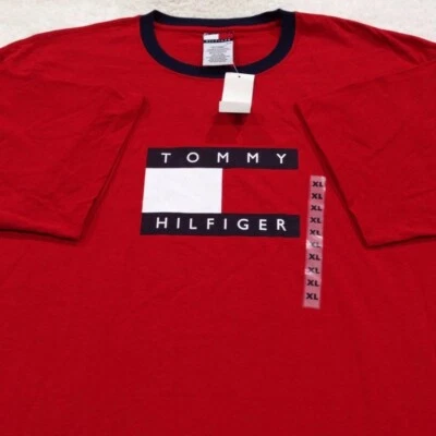NUEVO CON ETIQUETAS Camiseta TOMMY HILFIGER Vintage Años 90 XL Timbre Y2K Rojo Nuevo de Lote Antiguo Foto 1 de 4