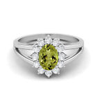 7X5mm Oval Peridot 14K White Gold Solitaire Accents Split Shank Women Ring