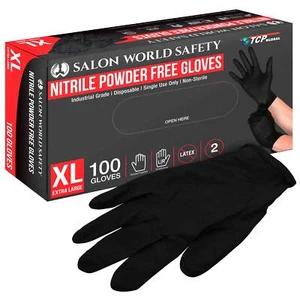 Black Nitrile Disposable Gloves, Box of 100, Size X-Large, 4 Mil - Latex Free - Picture 1 of 5
