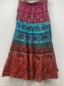 Maxi gonna vintage Soho avvolgente pavone stampa elefante floreale India impreziosita - Foto 1 di 10