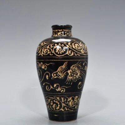 8,3-дюймовая фарфоровая ваза с узором из травы династии Сун Цзичжоу из фарфора - Изображение 1 из 4