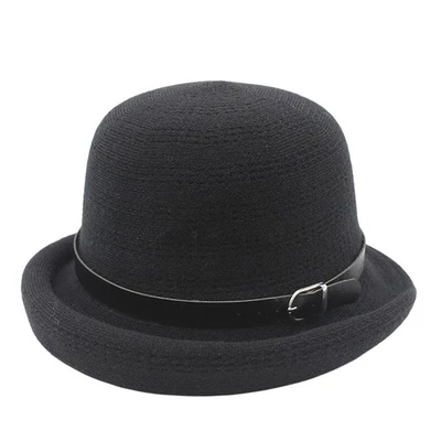 Women's Winter Elegant Hepburn Style Fishing Cap Basin Hat With Belt Buckle - Image 1 of 4