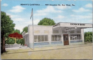 Postal de Key West Florida de 1940 BENNY'S CAFETERÍA Simonton Street / Kropp Linen - Imagen 1 de 2