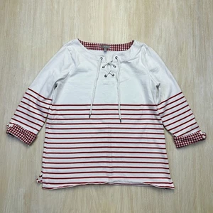Camisa Top Talbots Roja Blanca Con Cordones Cuello Rayas Náutica Costera Informal Pequeña - Imagen 1 de 14