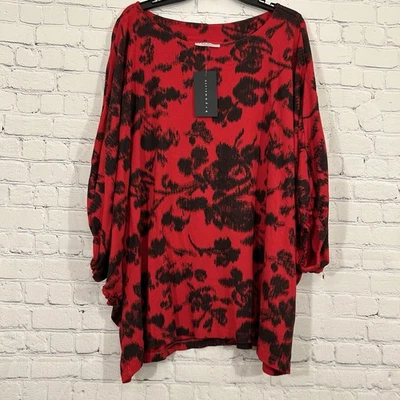 Túnica Bryn Walker Wilder top grande vermelha preta manga dolman pastinaca NOVO $178 - Imagem 1 de 4