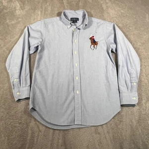 Ralph Lauren Shirt Boys (10-12) Medium Blue Big Pony Logo Oxford Long Sleeve - Picture 1 of 13
