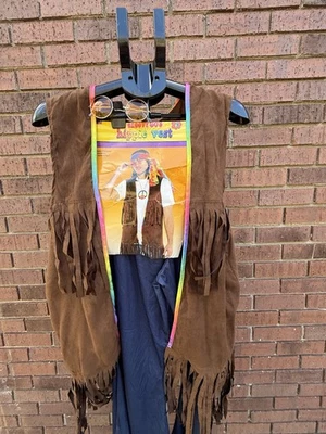 Disfraz de Halloween Hippie Años 60 Groovy Flecos Chaleco Pantalones Gafas Adulto Talla Única Foto 1 de 4