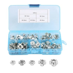 80pcs Carbon Steel T Nut Four Pronged M3/4/5/6/8 Tee Nuts Kits For. - Picture 1 of 9