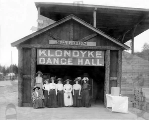 ANTIQUE REPRO 8X10 PHOTOGRAPH PRINT KLONDIKE GOLD RUSH DANCE HALL AND SALOON - Picture 1 of 1