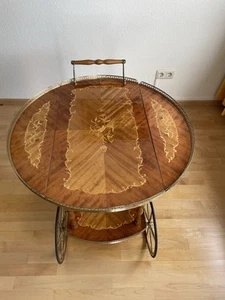 Servierwagen mit Intarsien, ital. alt, 4 Räder - Bild 1 von 14