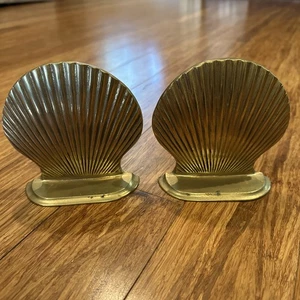 Vintage Price Products Genuine Solid Brass Nautical Seashell Clam Shell Bookends - Picture 1 of 6