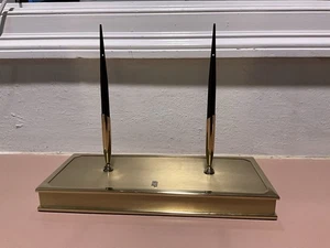 Sheaffer GOLD ELECTROPLATED White Dot doble PEN (2 PENS) W/Brass Desk Set - Picture 1 of 17