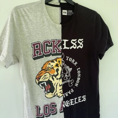 Camiseta para hombre joven e imprudente grande empalmada gráfica camiseta ropa de calle calavera tigre Foto 1 de 4