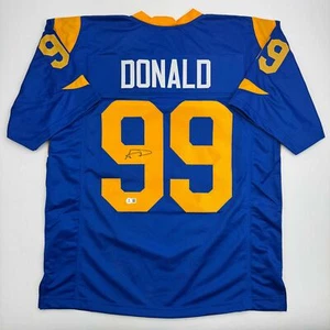 Autographed/Signed Aaron Donald Los Angeles LA Retro Blue Jersey JSA COA - Picture 1 of 4