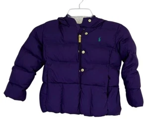 Ralph Lauren Kids Puffer Jacket Down Purple Hooded Insulated Winter Coat Size 5 - Picture 1 of 7