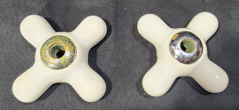 Vintage White Porcelain Faucet Knobs Victorian Cast Iron CLEAN Cover