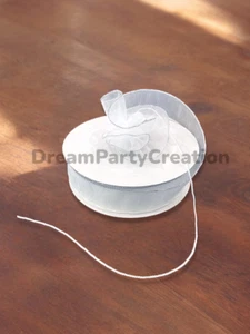 7/8" (WHITE) Organza PULL RUFFLED BOW Ribbon SILVER Edge on one side 25 Yds - Picture 1 of 1