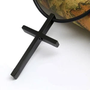 Black Cross Pendant Stainless Steel 19.5inch Cord Necklace  Gift - Picture 1 of 2