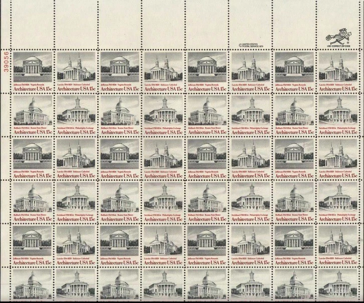 US SCOTT 1779-82 15c AMERICAN ARCHITECTURE Full Mint NH Sheet of 48 - Image 1 of 1