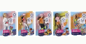BRAND NEW Complete Set Of 5 Barbie 2020 TOKYO Olympics Softball Surfing Karate - Picture 1 of 11
