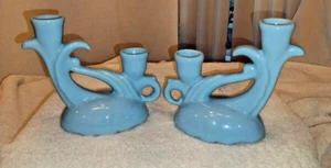 #2 MCM Vintage Camark USA 269 Pottery Double Candle Holder Floral Blue #30A - Picture 1 of 8