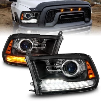 ANZO Fits 09-18 Dodge Ram 1500/2500/3500 LED Plank Style Headlights Switchback + - Image 1 of 4