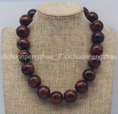 Huge 20mm Natural Red Tigers Eye Round Beads Gemstone Necklaces 18'' - Image 1 of 3
