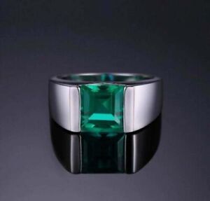 Indian Emerald Gemstone Solid 925 Silver Handmade Jewelry Mens Ring Size 9 TK31