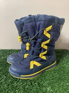 LANDS END KIDS INSULATED WINTER SNOW BOOTS SIZE Youth 6M NAVY/YELLOW - Picture 1 of 8