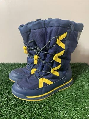 LAND END KIDS изолированный зимний снег ботинки размер молодежи 6 М темно-синий/желтый - Изображение 1 из 4