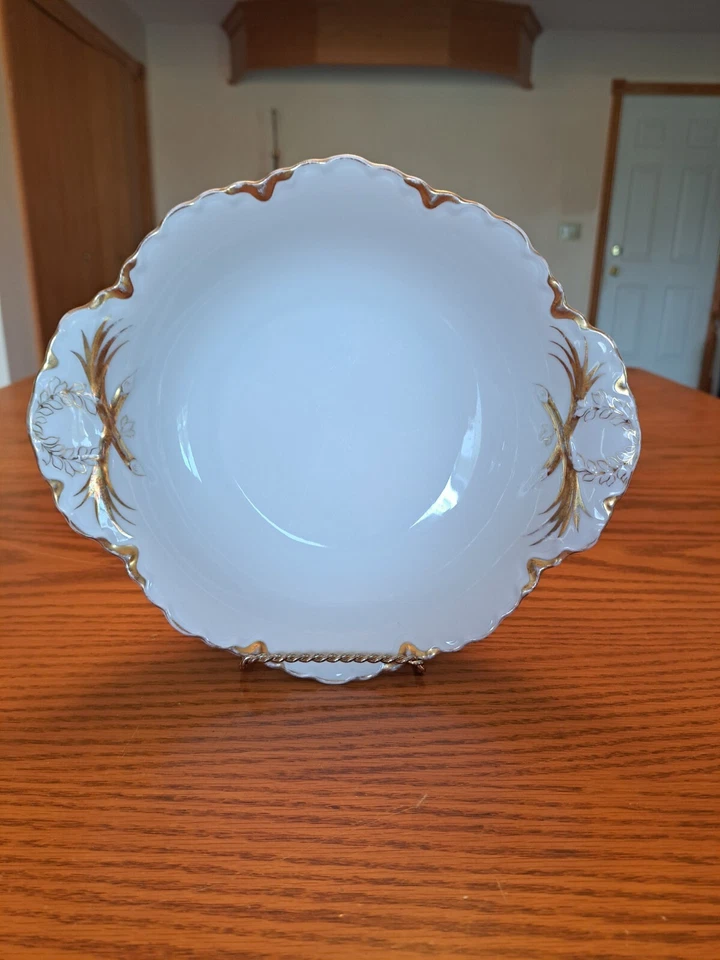 Antiguo cuenco festoneado Rex Bavaria porcelana blanca China oro hoja de olivo rama Foto 1 de 4