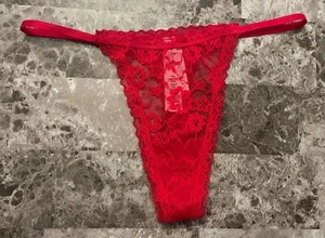 NWT VICTORIA'S SECRET RED TINY SEQUIN LACE SIDE STRING STRAP THONG PANTIES - Picture 1 of 5
