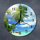 Tulup Echt-Glas Uhr Wanduhr Rund Küche 30 cm  Palmen Insel mehrfarbig