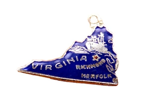 Vintage sterling silver VIRGINIA STATE MAP NORFOLK RICHMOND charm #M - Picture 1 of 1