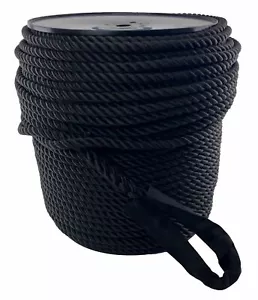Carrete de cuerda de anclaje de cuerda de nailon negro de 8 mm C/W 6" protegido Softeye seleccionar longitud - Imagen 1 de 6