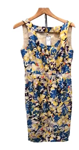 LK Bennett London Yellow Blue Floral Dress Size 10 Wool Silk Lined - Picture 1 of 8