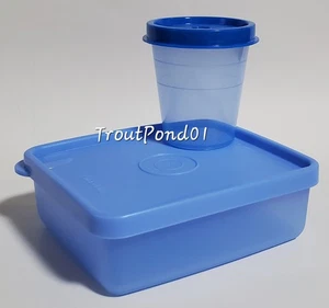 Juego de bocadillos Tupperware cuadrado mini guardián caja de baratijas enano azul claro oscuro - Imagen 1 de 5