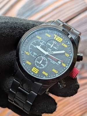 Redline Nuevo OldStock Para hombres Stealth Cronógrafo Reloj Negro Esfera Textura Asfalto Foto 1 de 4