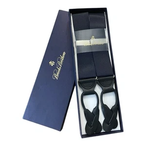 BROOKS BROTHERS Navy Blue Nylon & Black Leather Suspenders Braces USA New - Picture 1 of 8