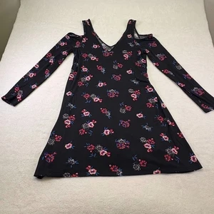 Express Cold Shoulder Blumen Kleid - Größe L - SCHWARZ - Bild 1 von 7