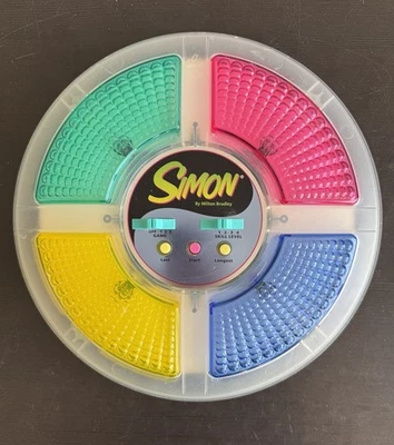 Juego de memoria electrónica Simon funcionando vintage 1997 plástico transparente Milton Bradley Foto 1 de 4