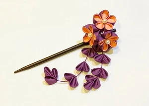 1 pc of Chinese Japanese Kanzashi Hair Stick in Fabric Flower and Glass Beads - Picture 1 of 17
